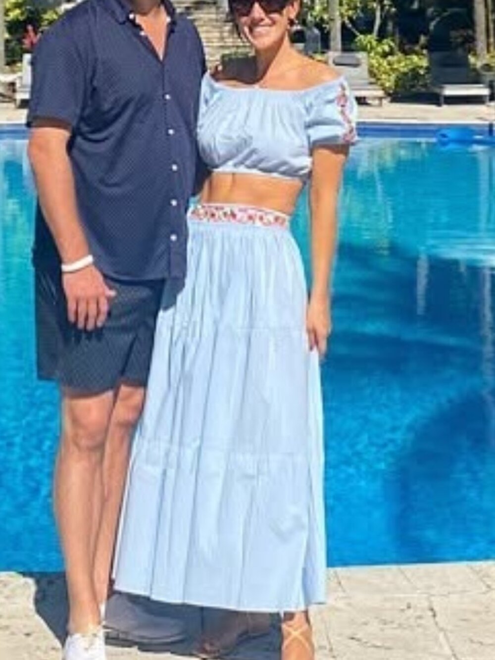 Pitusa Light Blue Off Shoulder Crop Top Skirt Two Piece Set Size S